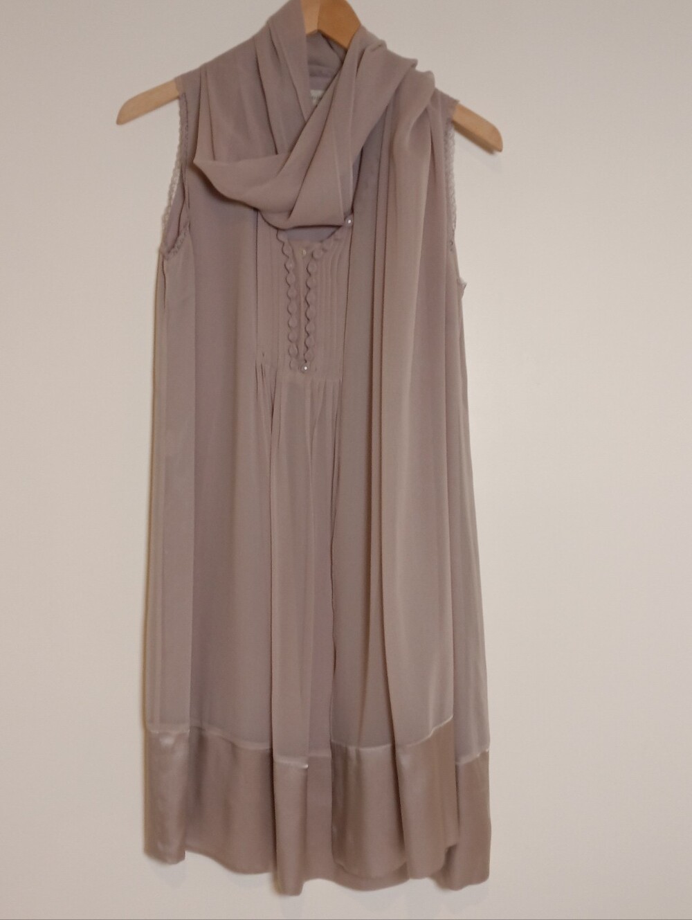 Gerard Darel Taupe Silk Sleeveless Chemise Dress w/ Matching Shawl/Scarf